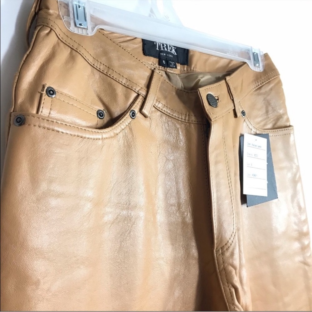 NWT Trek NY Tan Italian Lamb Genuine Leather Pants Jeans Classic 5-Pockets Sz 6 - Picture 8 of 10